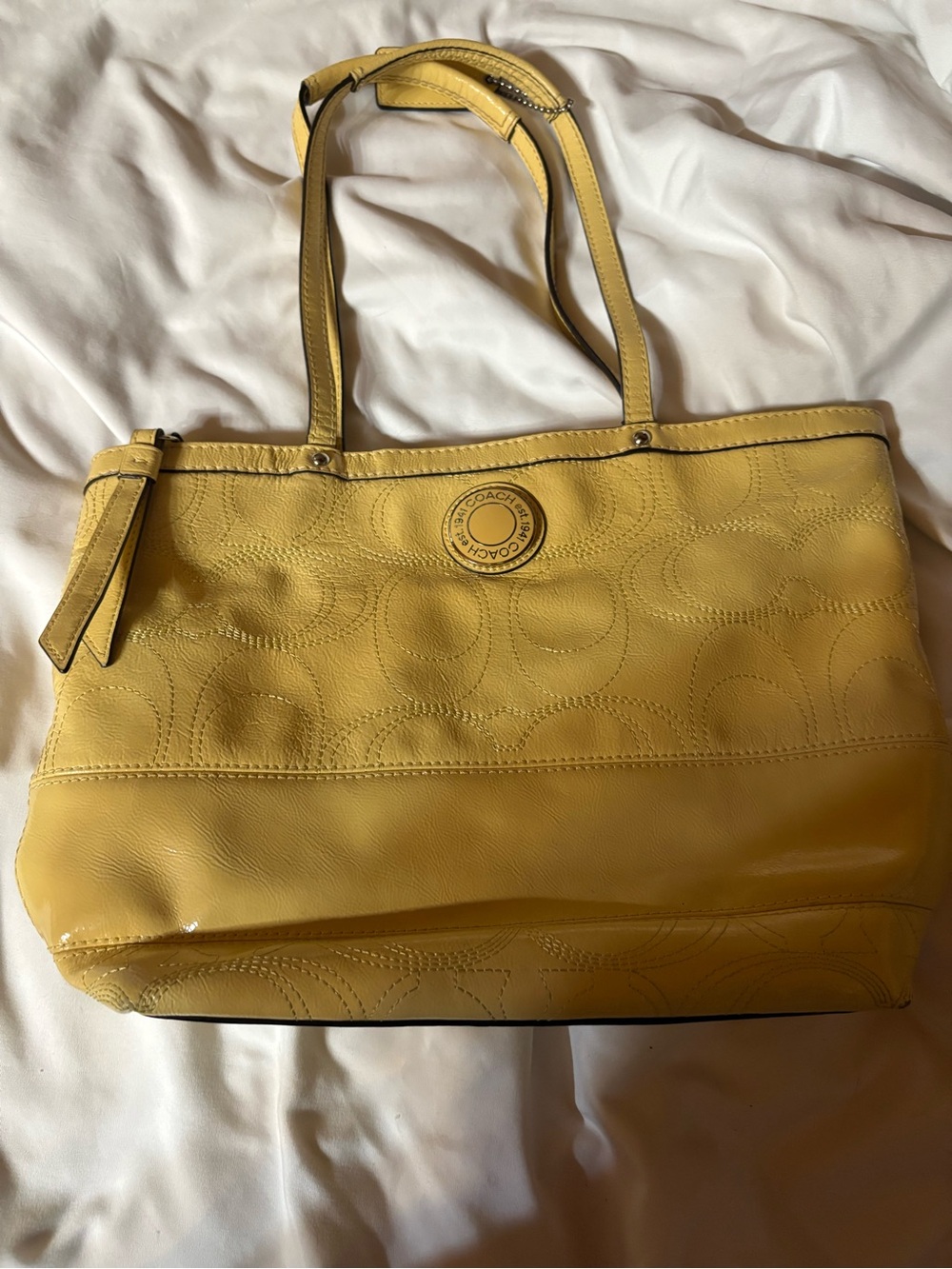 PRICE IS FIRM BUT OFFERS ARE WELCOMECoach Yellow Embossed Signature Leather Tote